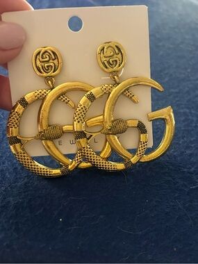 Gold-Tone Interlocking G Hoop Drop post  Earrings - Designer-Inspired